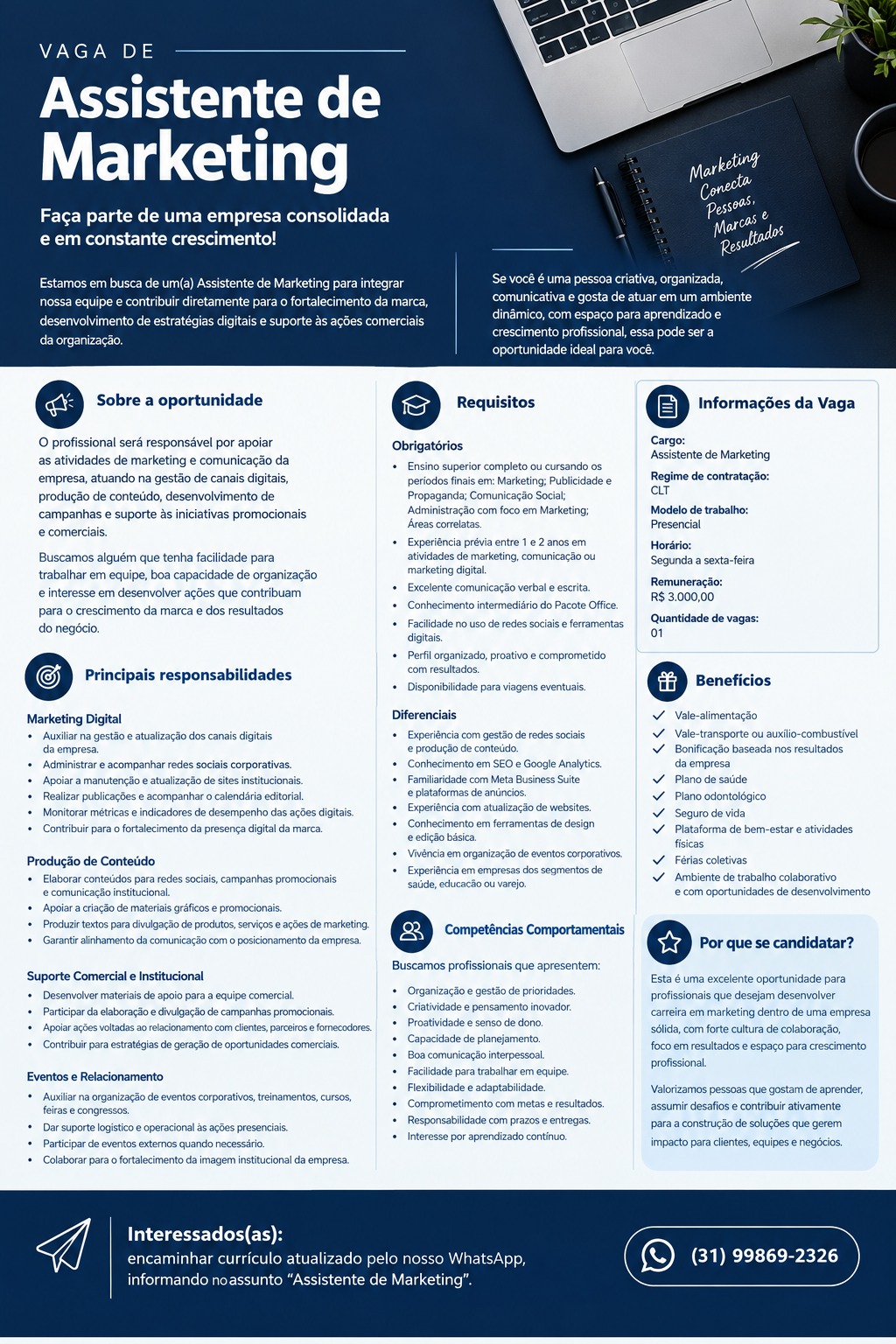 Assistente de Marketing (CLT) — R$ 3.000