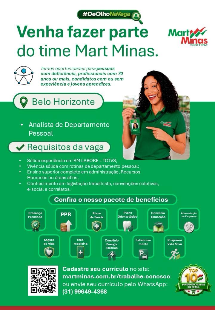 Analista de Departamento Pessoal — Mart Minas (BH)