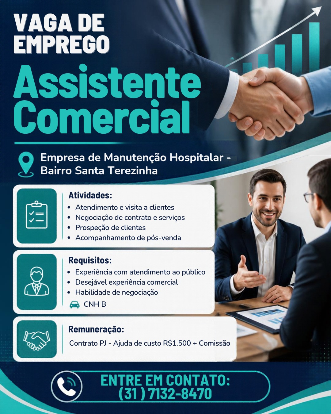 Assistente Comercial — empresa de manutenção hospitalar (Santa Terezinha)