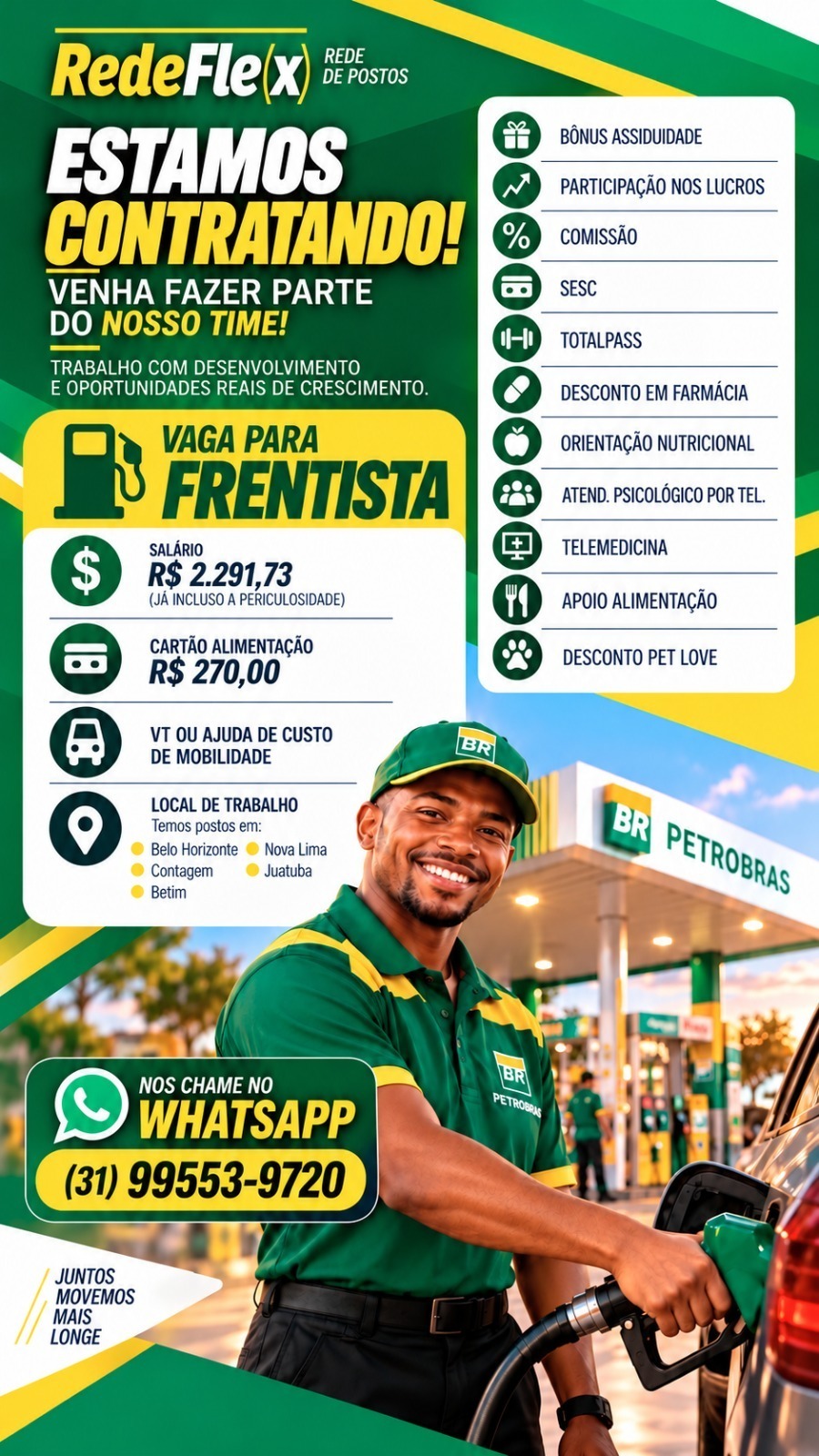 Frentista — RedeFlex (postos em BH, Contagem, Betim, Nova Lima e Juatuba)